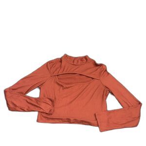 Timing Rust Orange Ribbed Cutout Long Sleeve Top Size XL